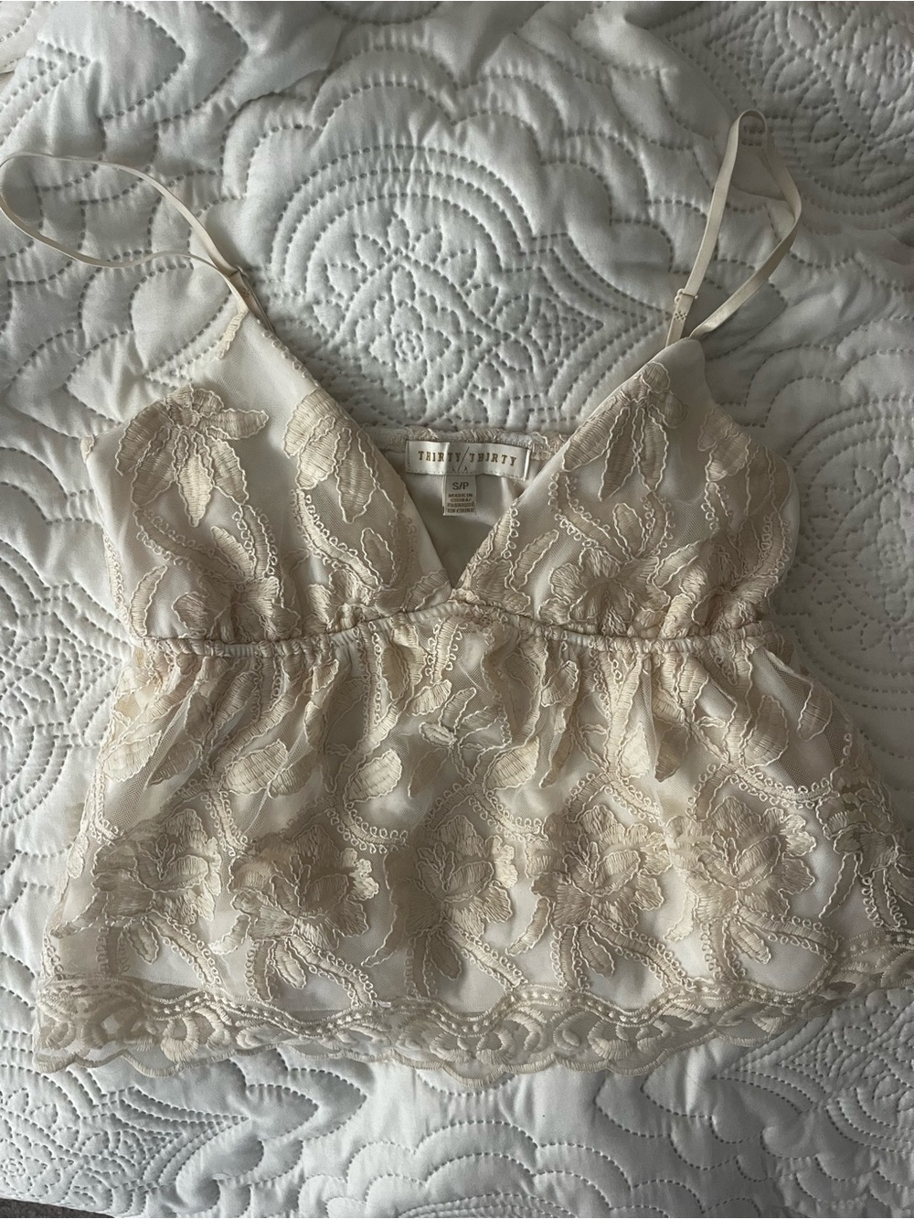 Baby yellow cream embroidered cami